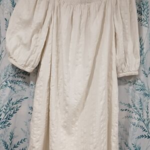 Old Navy Swing Dress Women's M Tall Puff Sleeve Off Shoulder Cream Inner Lining